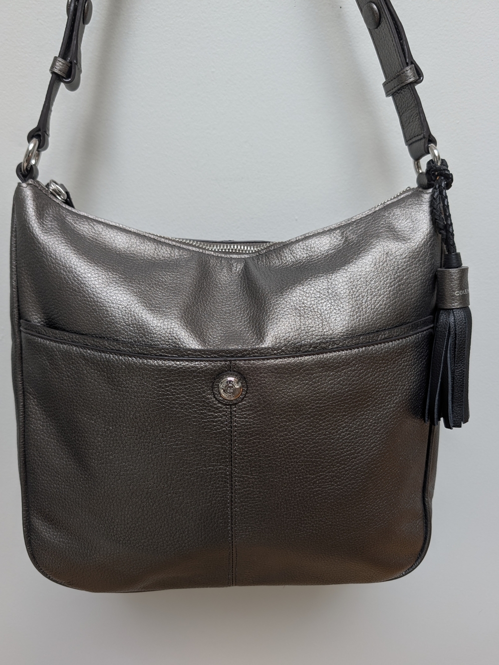 Cole Haan Pewter Metallic Leather Shoulder Bag